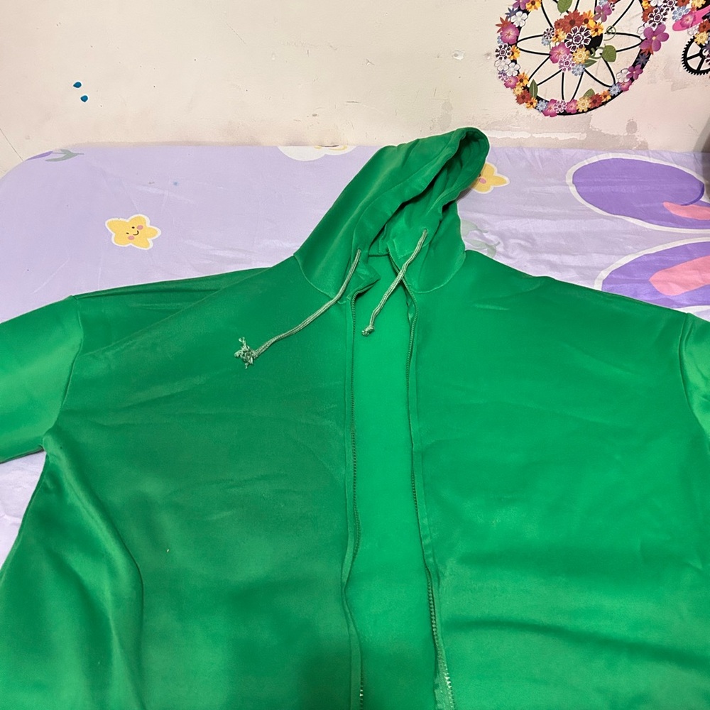 Green Hooded Zip-Up Sweater